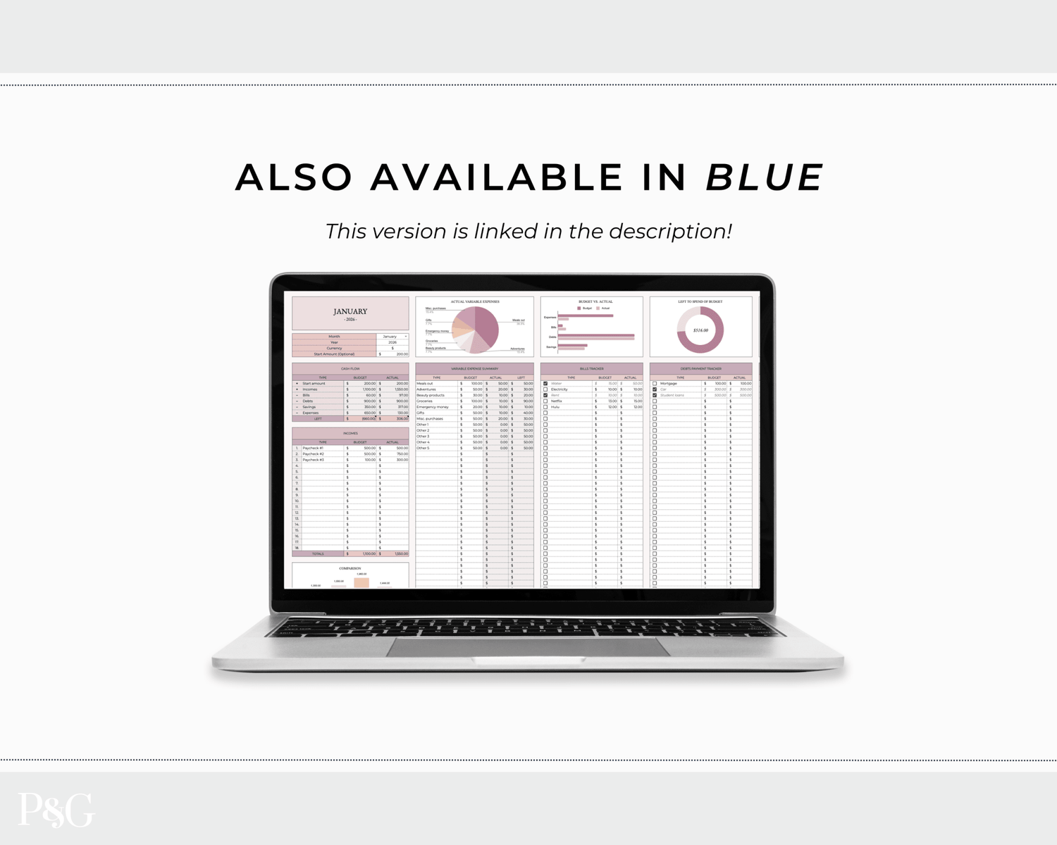 Monthly Budget Spreadsheet Template for Google Sheets - Palm &amp; Grace
