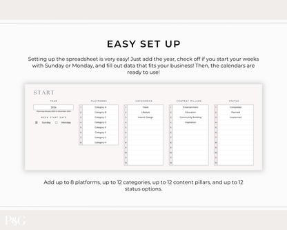 Monthly Social Media Content Calendar for Google Sheets - Palm &amp; Grace 