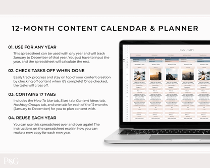 Monthly Social Media Content Calendar for Google Sheets - Palm &amp; Grace 