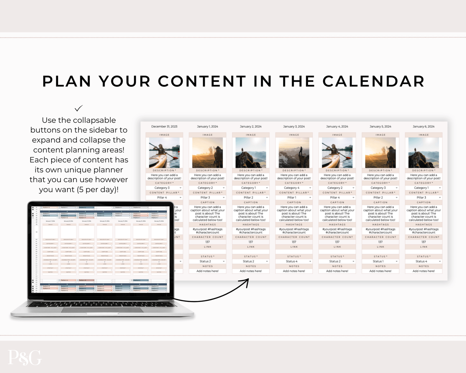 Monthly Social Media Content Calendar for Google Sheets - Palm &amp; Grace 