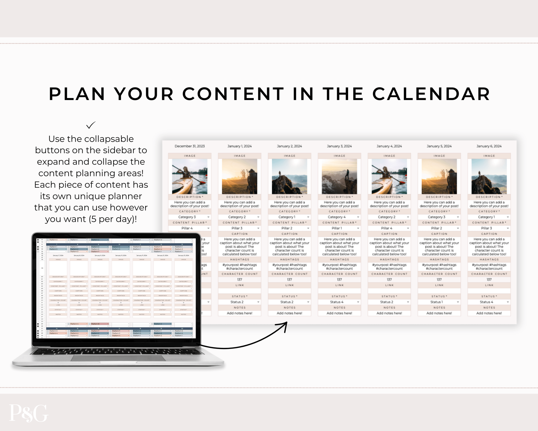 Monthly Social Media Content Calendar for Google Sheets - Palm &amp; Grace 