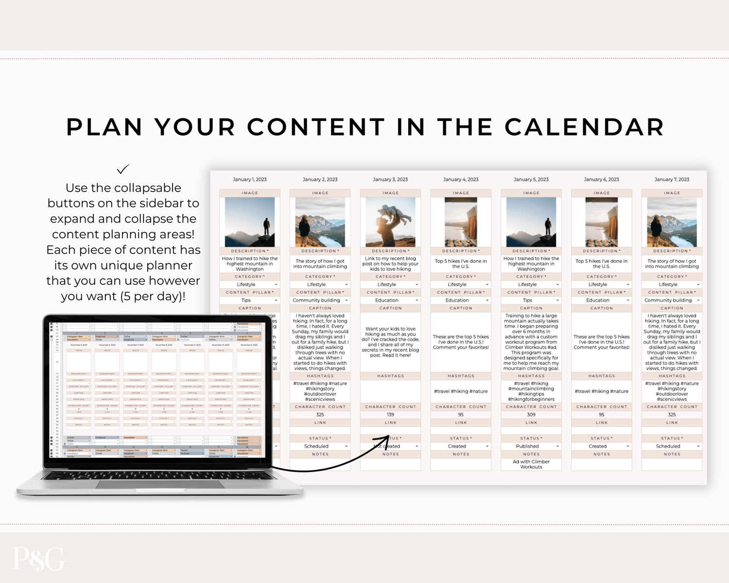 Monthly Social Media Content Calendar for Google Sheets - Palm &amp; Grace 