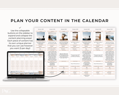 Monthly Social Media Content Calendar for Google Sheets - Palm &amp; Grace 