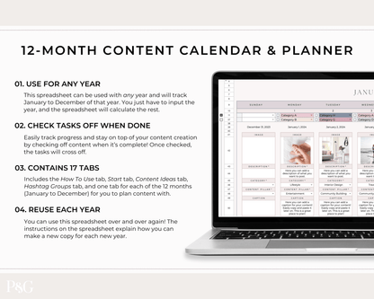 Monthly Social Media Content Calendar for Google Sheets - Palm &amp; Grace 