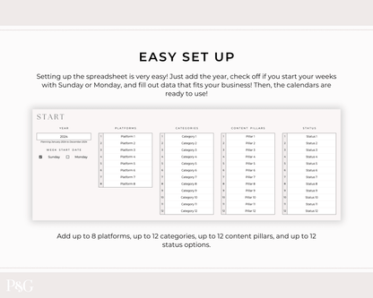 Monthly Social Media Content Calendar for Google Sheets - Palm &amp; Grace 
