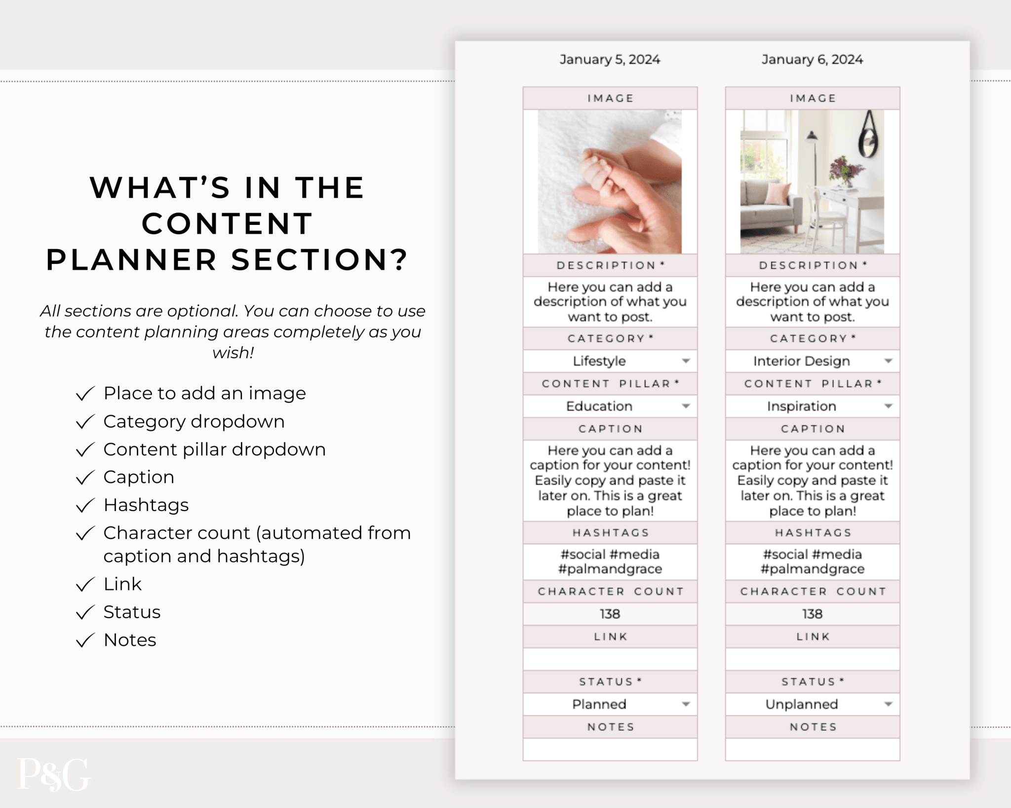 Monthly Social Media Content Calendar for Google Sheets - Palm &amp; Grace 