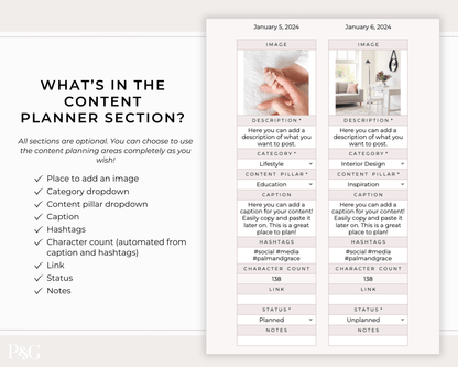 Monthly Social Media Content Calendar for Google Sheets - Palm &amp; Grace 