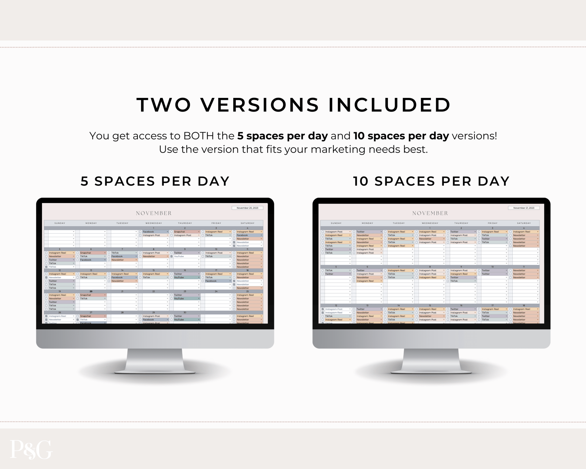 Monthly Social Media Content Calendar for Google Sheets - Palm &amp; Grace 