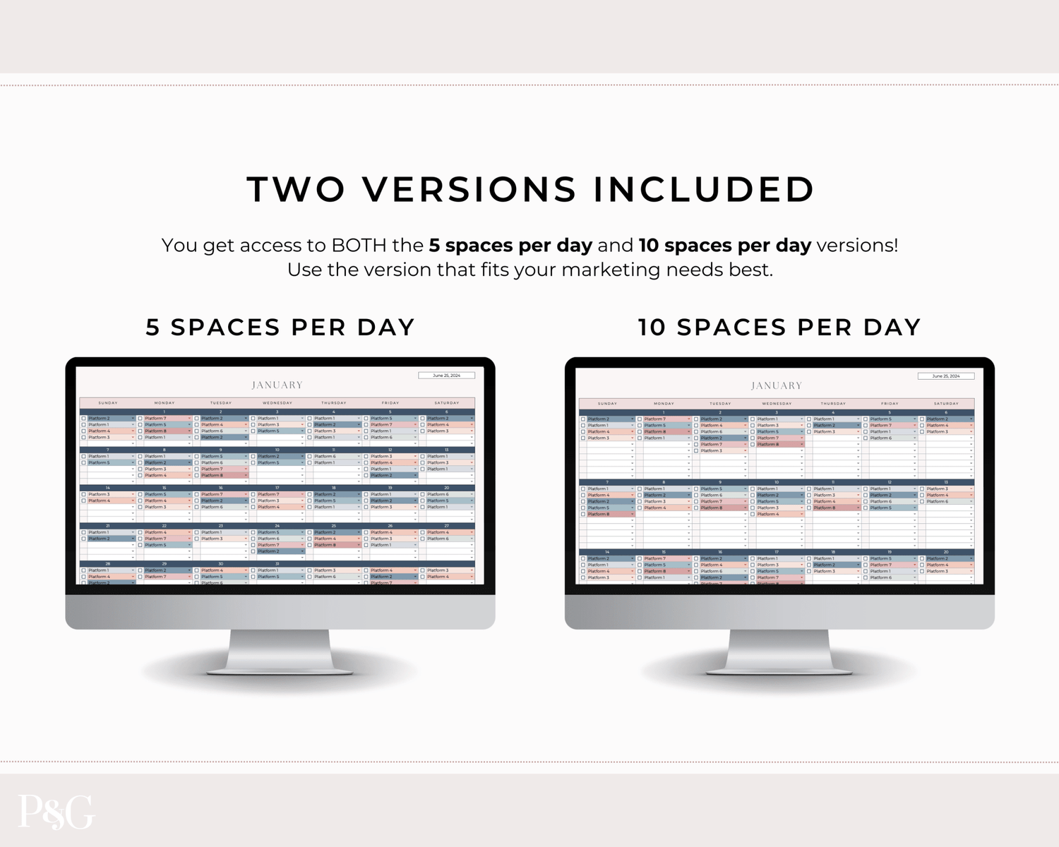 Monthly Social Media Content Calendar for Google Sheets - Palm &amp; Grace 