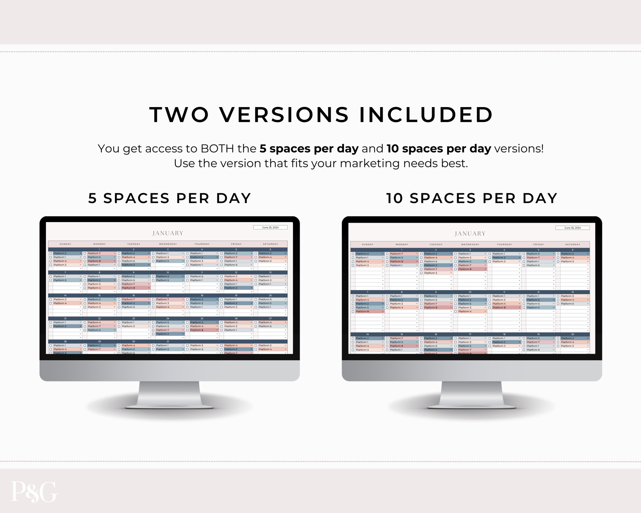 Monthly Social Media Content Calendar for Google Sheets - Palm &amp; Grace 