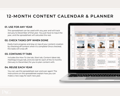 Monthly Social Media Content Calendar for Google Sheets - Palm &amp; Grace 