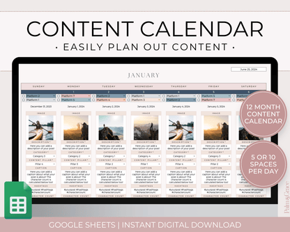 Monthly Social Media Content Calendar for Google Sheets - Palm &amp; Grace 