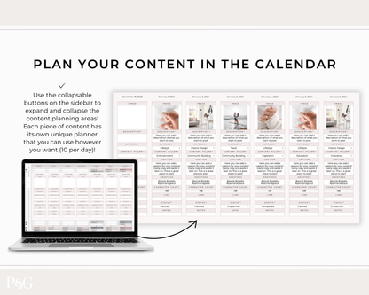 Monthly Social Media Content Calendar for Google Sheets - Palm &amp; Grace 