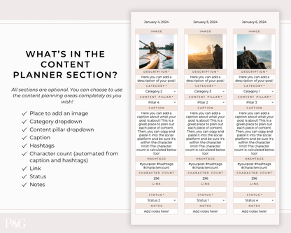 Monthly Social Media Content Calendar for Google Sheets - Palm &amp; Grace 