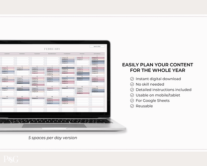 Monthly Social Media Content Calendar for Google Sheets - Palm &amp; Grace 
