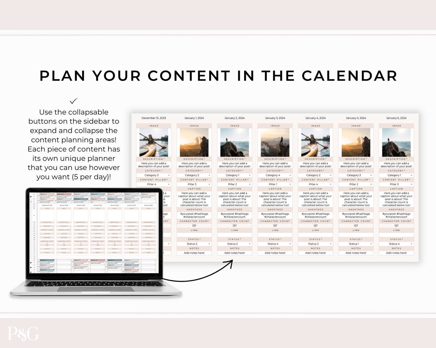 NEW DESIGN: Social Media Content Calendar Spreadsheet for Google Sheets - Palm &amp; Grace