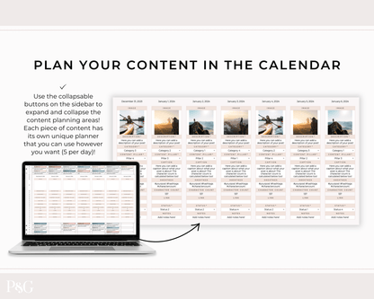 NEW DESIGN: Social Media Content Calendar Spreadsheet for Google Sheets - Palm &amp; Grace