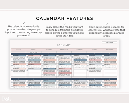 NEW DESIGN: Social Media Content Calendar Spreadsheet for Google Sheets - Palm &amp; Grace