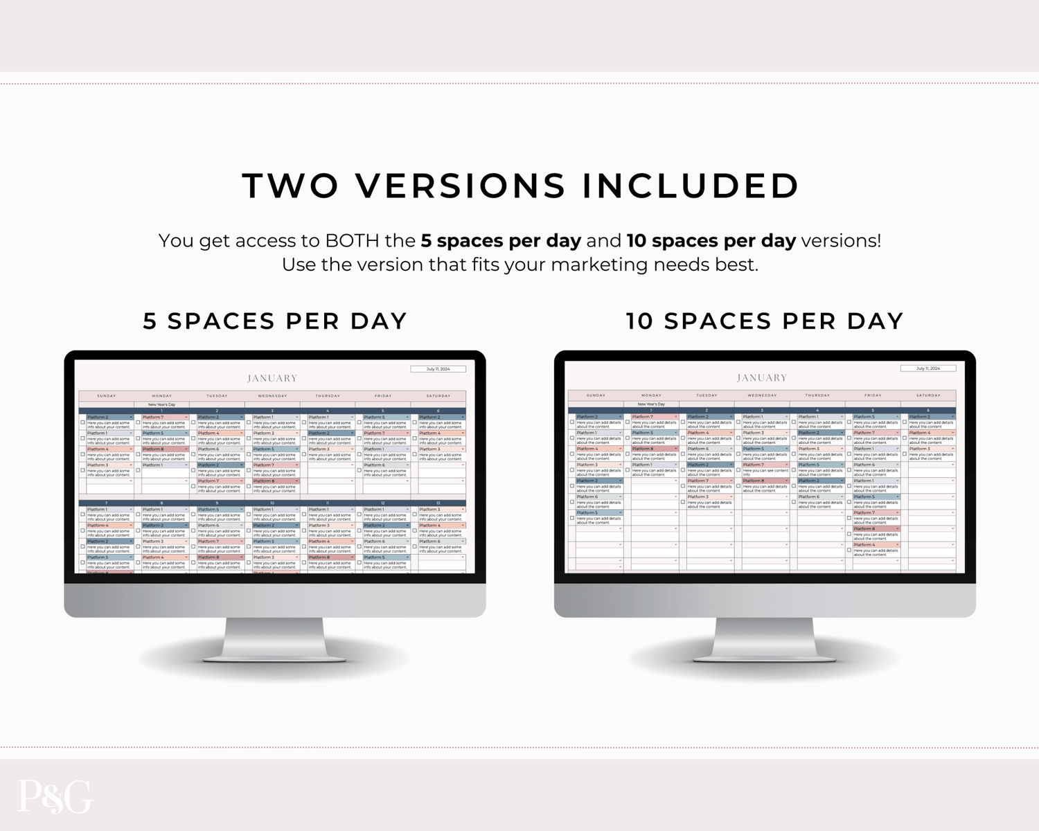 NEW DESIGN: Social Media Content Calendar Spreadsheet for Google Sheets - Palm &amp; Grace
