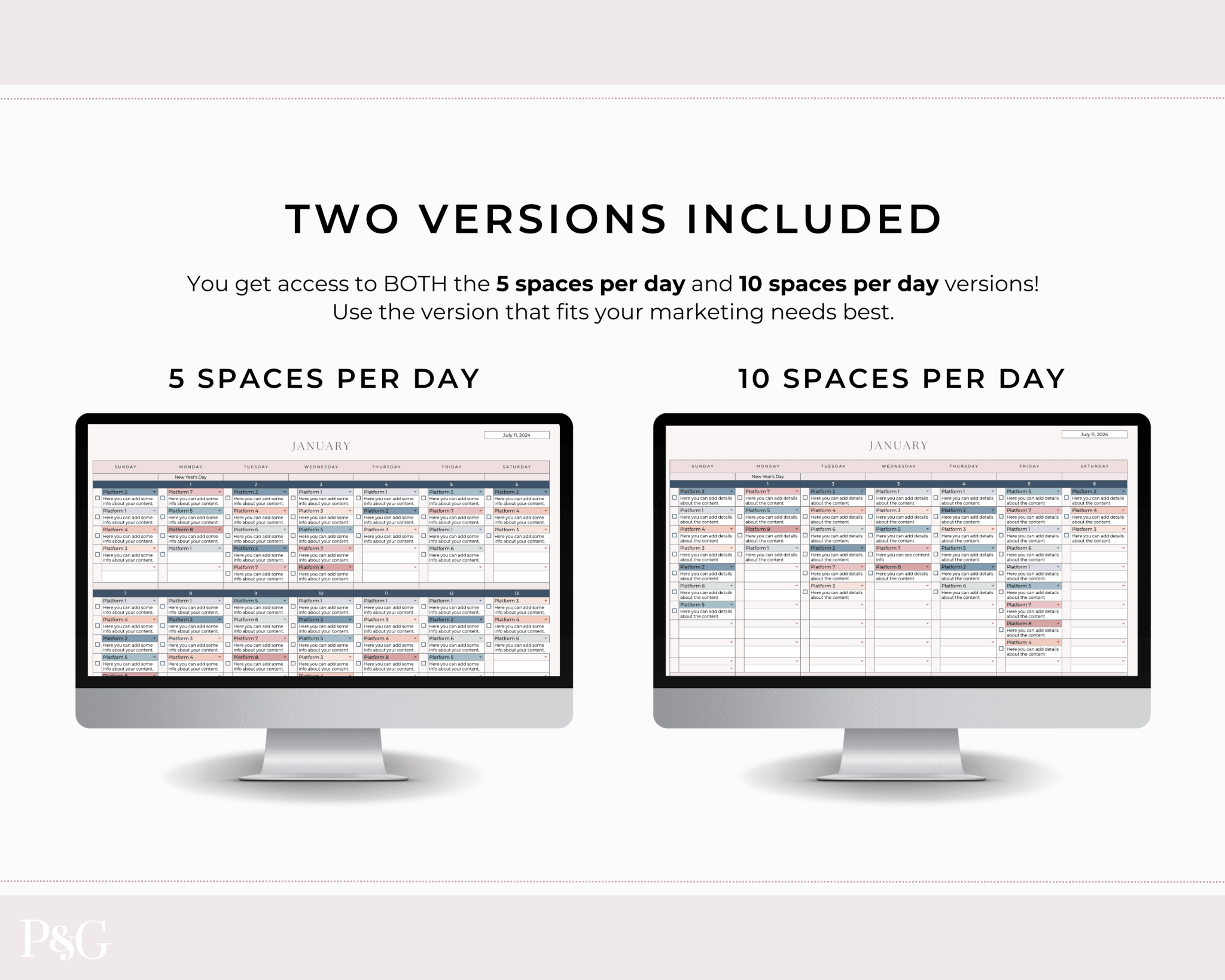 NEW DESIGN: Social Media Content Calendar Spreadsheet for Google Sheets - Palm &amp; Grace