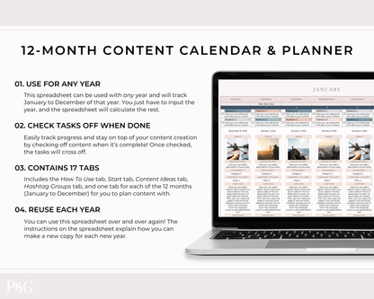 NEW DESIGN: Social Media Content Calendar Spreadsheet for Google Sheets - Palm &amp; Grace