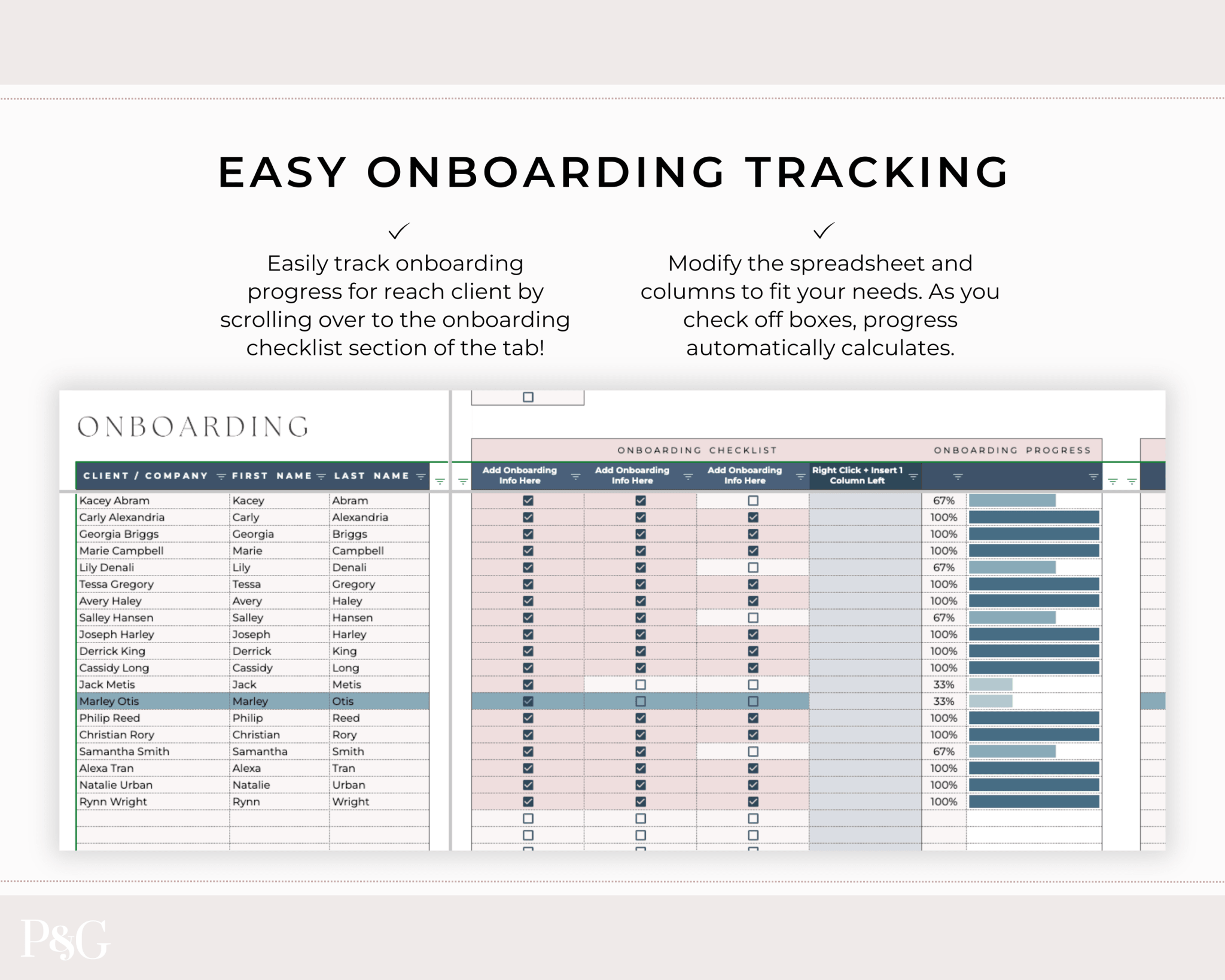 Onboarding Checklist Template for Google Sheets - Palm &amp; Grace
