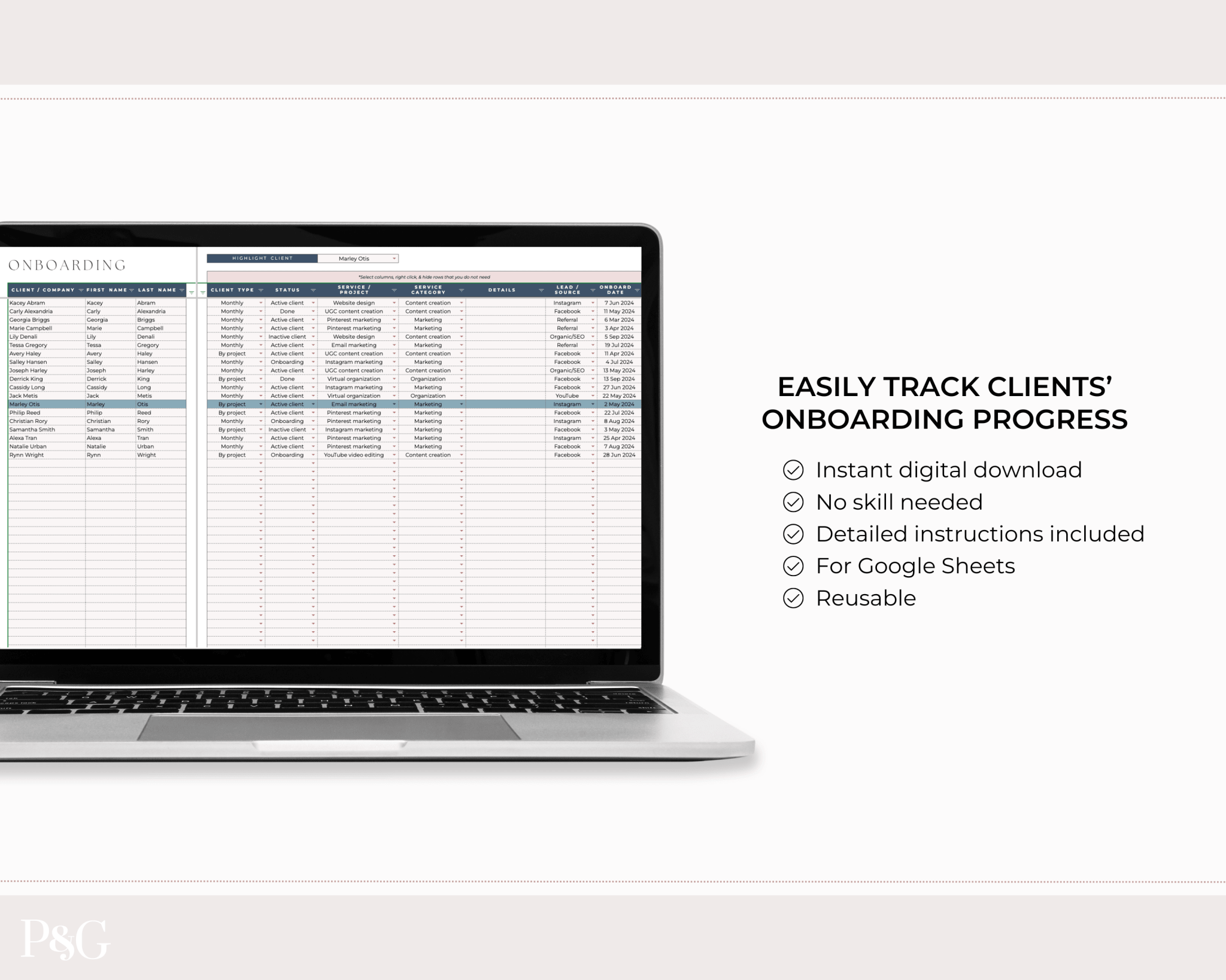 Onboarding Checklist Template for Google Sheets - Palm &amp; Grace