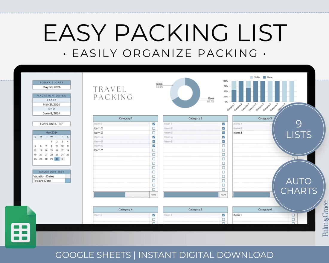 Packing List Template for Google Sheets - Palm &amp; Grace
