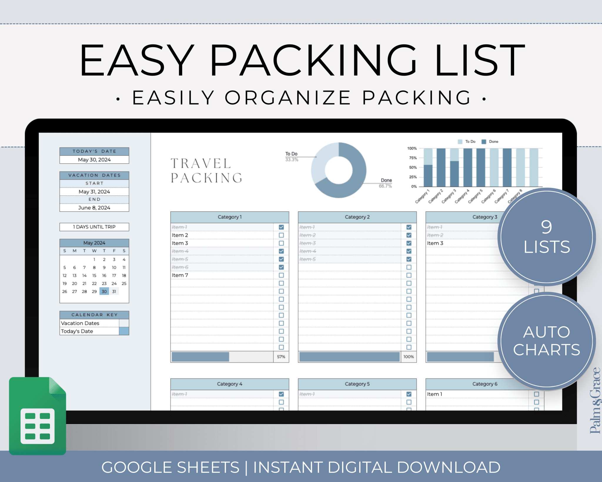 Packing List Template for Google Sheets - Palm &amp; Grace