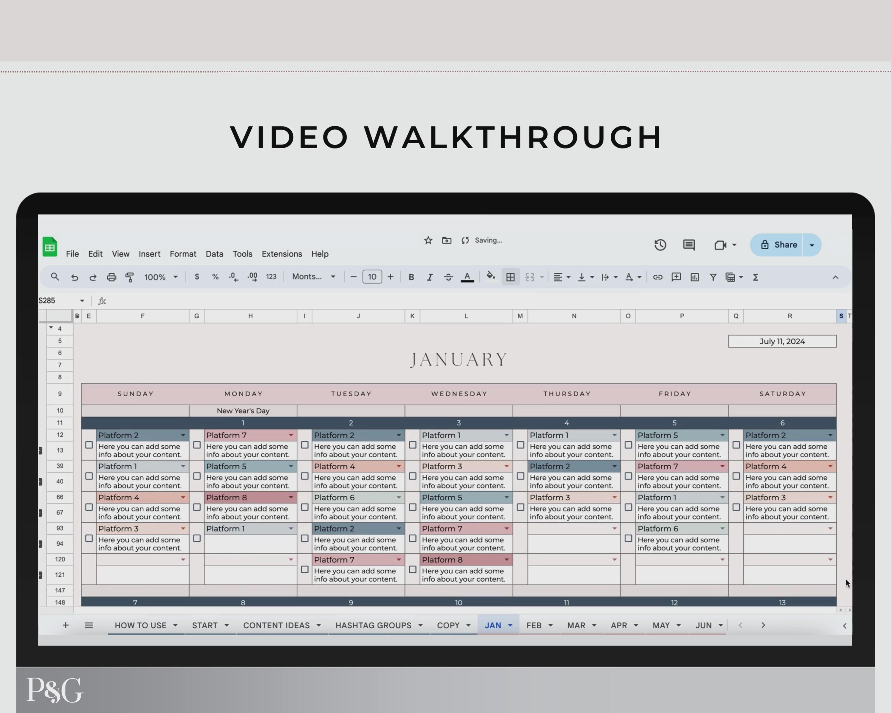 NEW DESIGN: Social Media Content Calendar Spreadsheet for Google Sheets