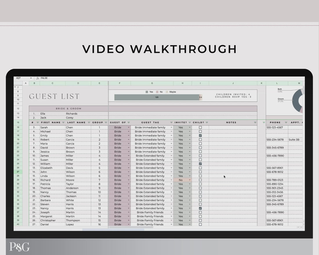 Wedding Guest List Spreadsheet Template for Google Sheets