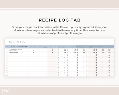Recipe Cost Calculator Spreadsheet for Google Sheets - Palm &amp; Grace 
