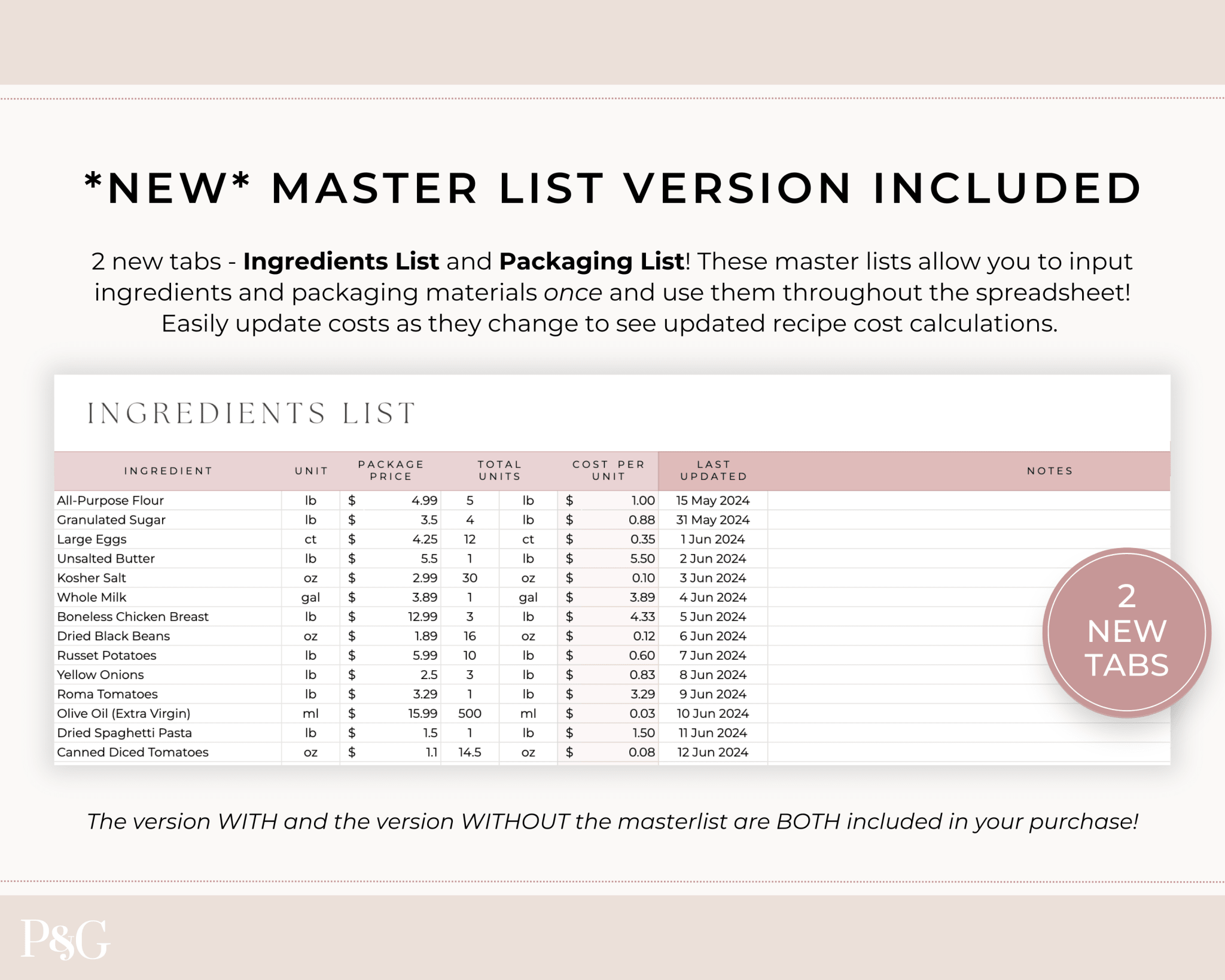 Recipe Cost Calculator Spreadsheet for Google Sheets - Palm &amp; Grace 