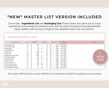 Recipe Cost Calculator Spreadsheet for Google Sheets - Palm &amp; Grace 