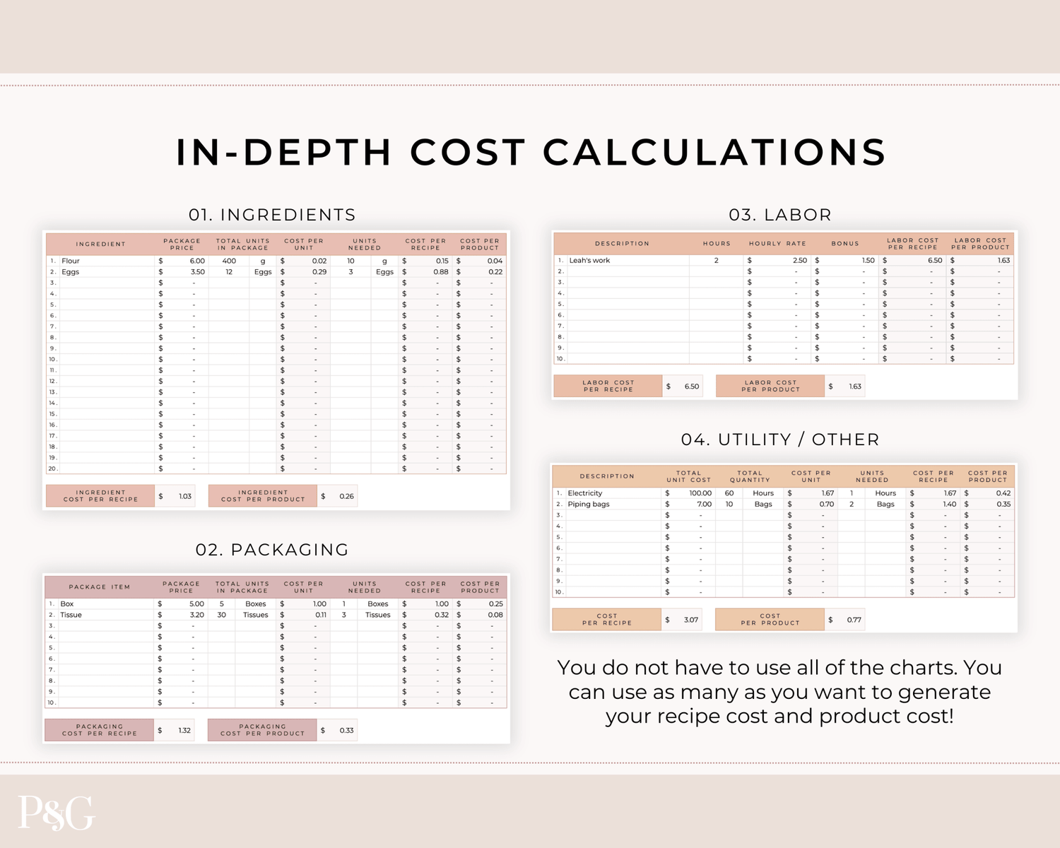 Recipe Cost Calculator Spreadsheet for Google Sheets - Palm &amp; Grace 