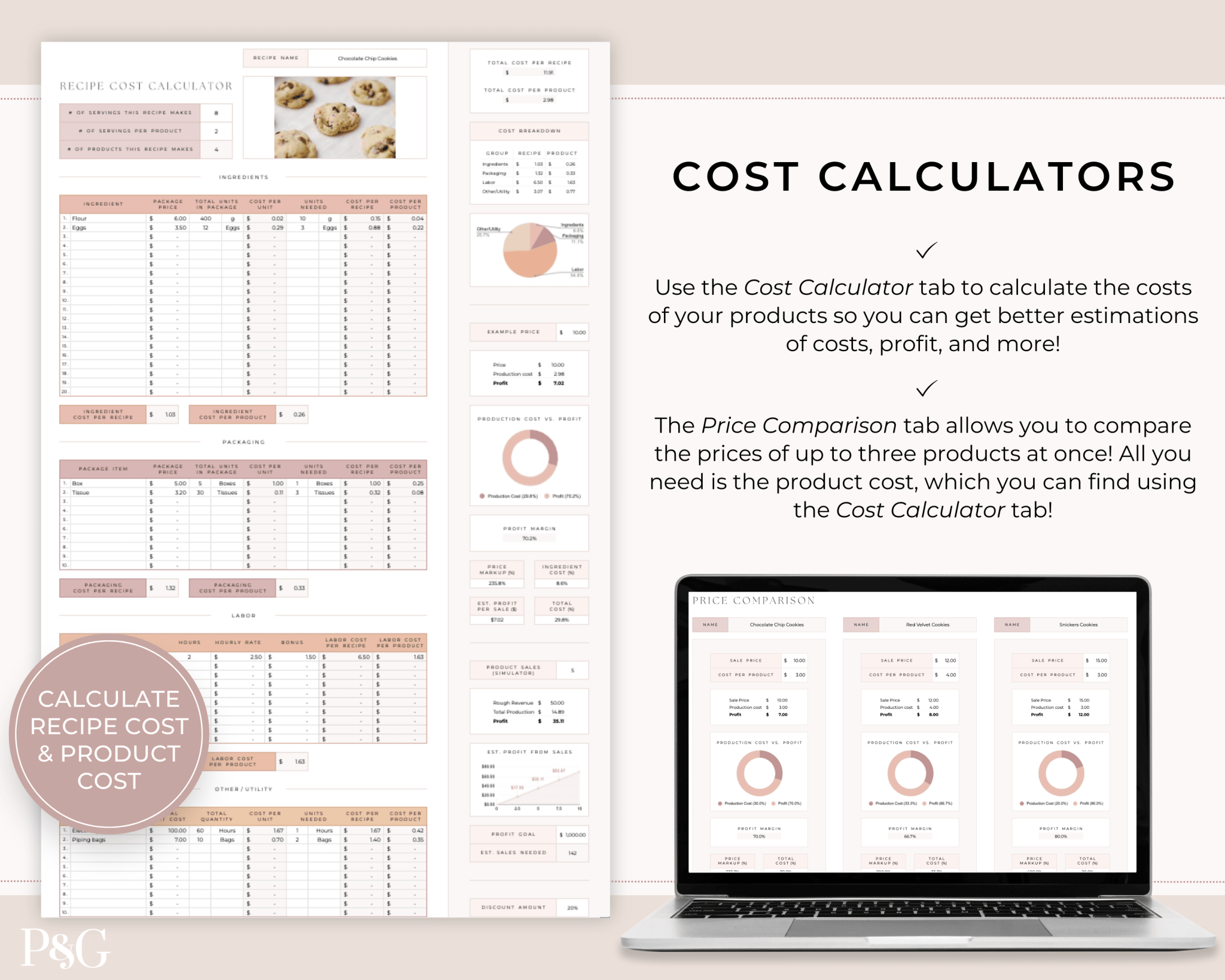Recipe Cost Calculator Spreadsheet for Google Sheets - Palm &amp; Grace 