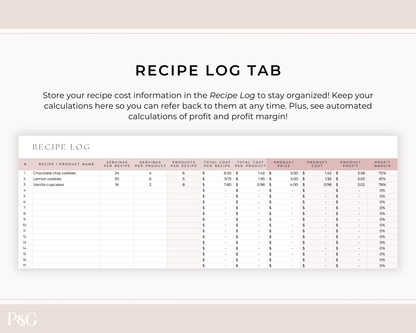 Recipe Cost Calculator Spreadsheet for Google Sheets - Palm &amp; Grace 