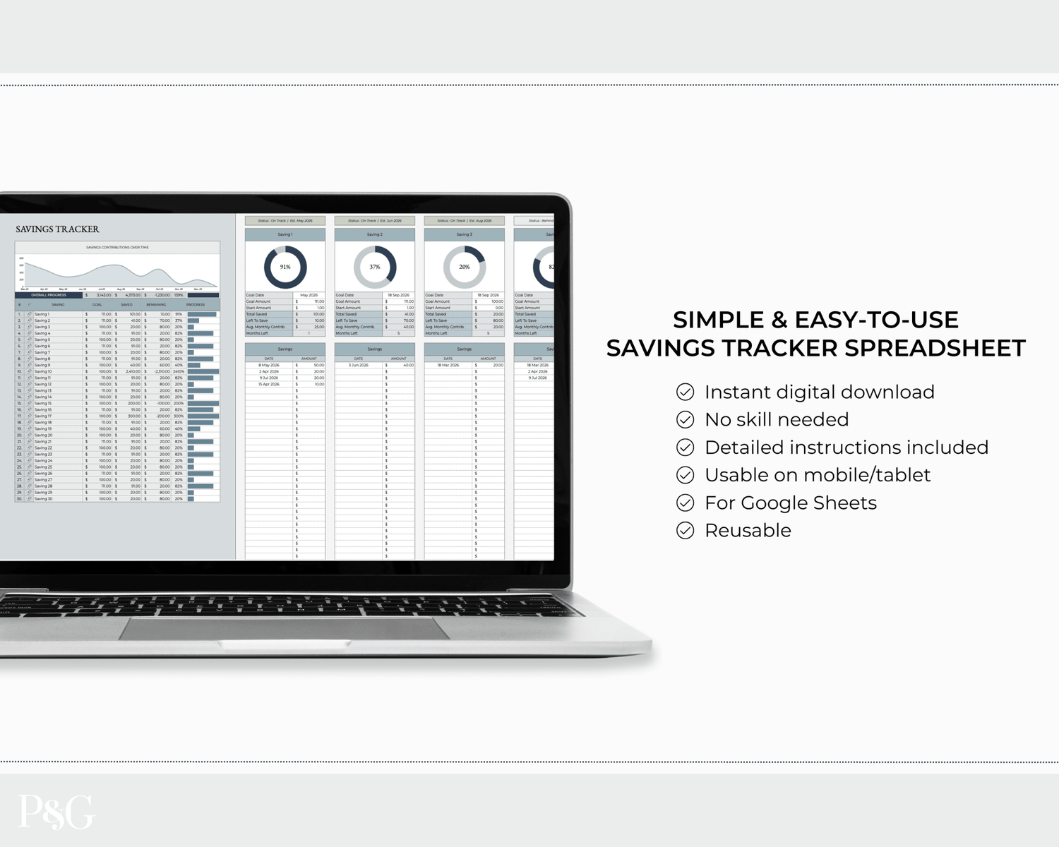 Savings Tracker Google Sheets Spreadsheet Template - Palm &amp; Grace