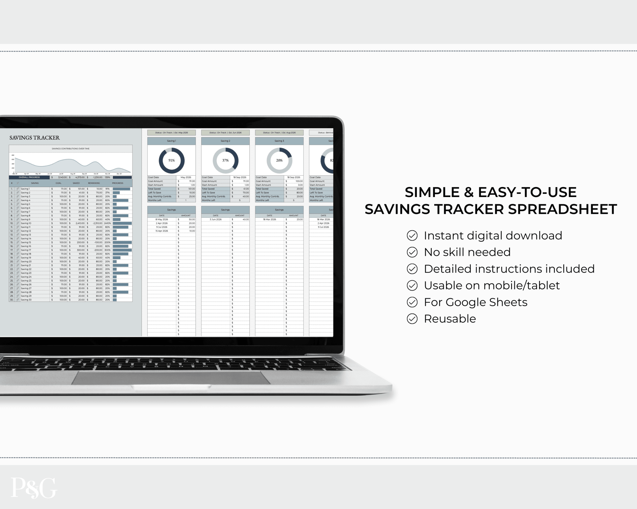 Savings Tracker Google Sheets Spreadsheet Template - Palm &amp; Grace