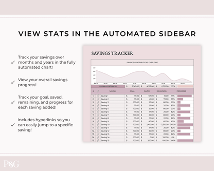 Savings Tracker Google Sheets Spreadsheet Template - Palm &amp; Grace
