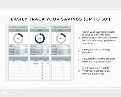 Savings Tracker Google Sheets Spreadsheet Template - Palm &amp; Grace