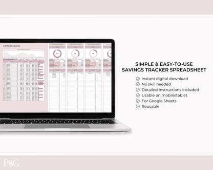 Savings Tracker Google Sheets Spreadsheet Template - Palm &amp; Grace