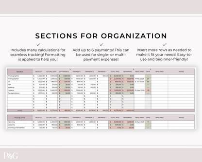 Simple Wedding Budget Spreadsheet for Google Sheets - Palm &amp; Grace