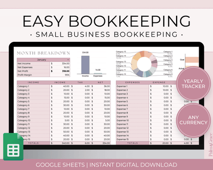 Small Business Bookkeeping Spreadsheet Template For Google Sheets - Palm &amp; Grace 