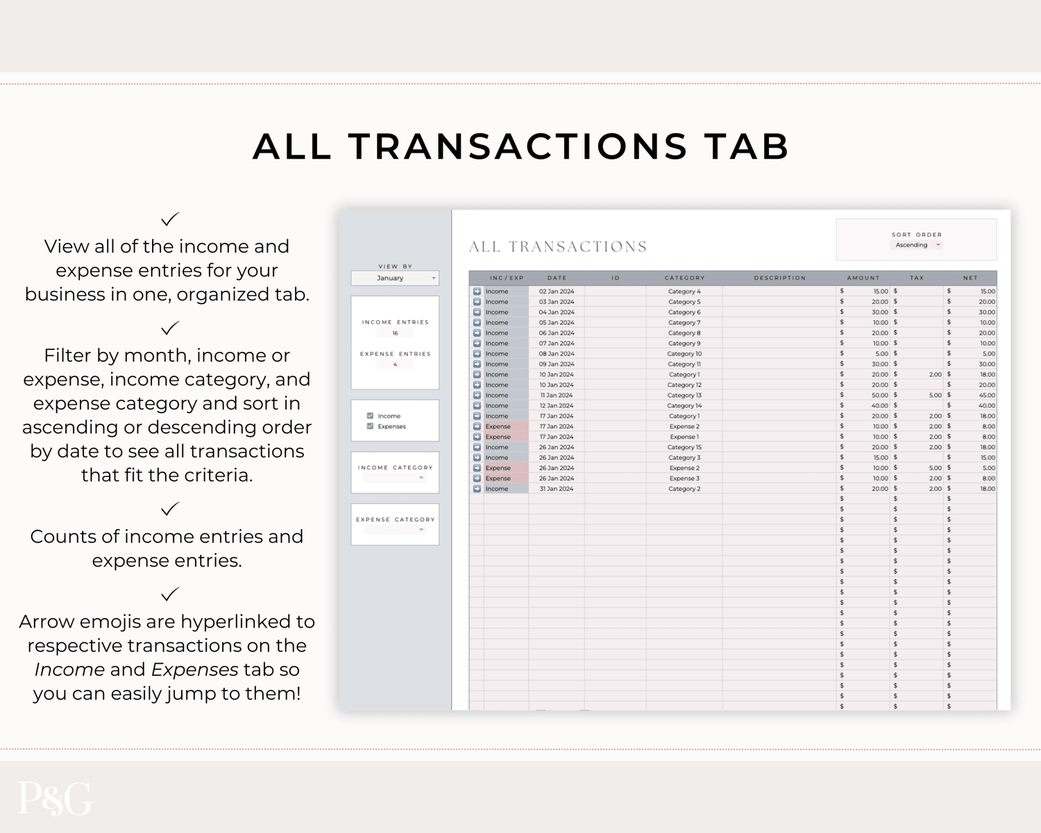 Small Business Bookkeeping Spreadsheet Template For Google Sheets - Palm &amp; Grace 
