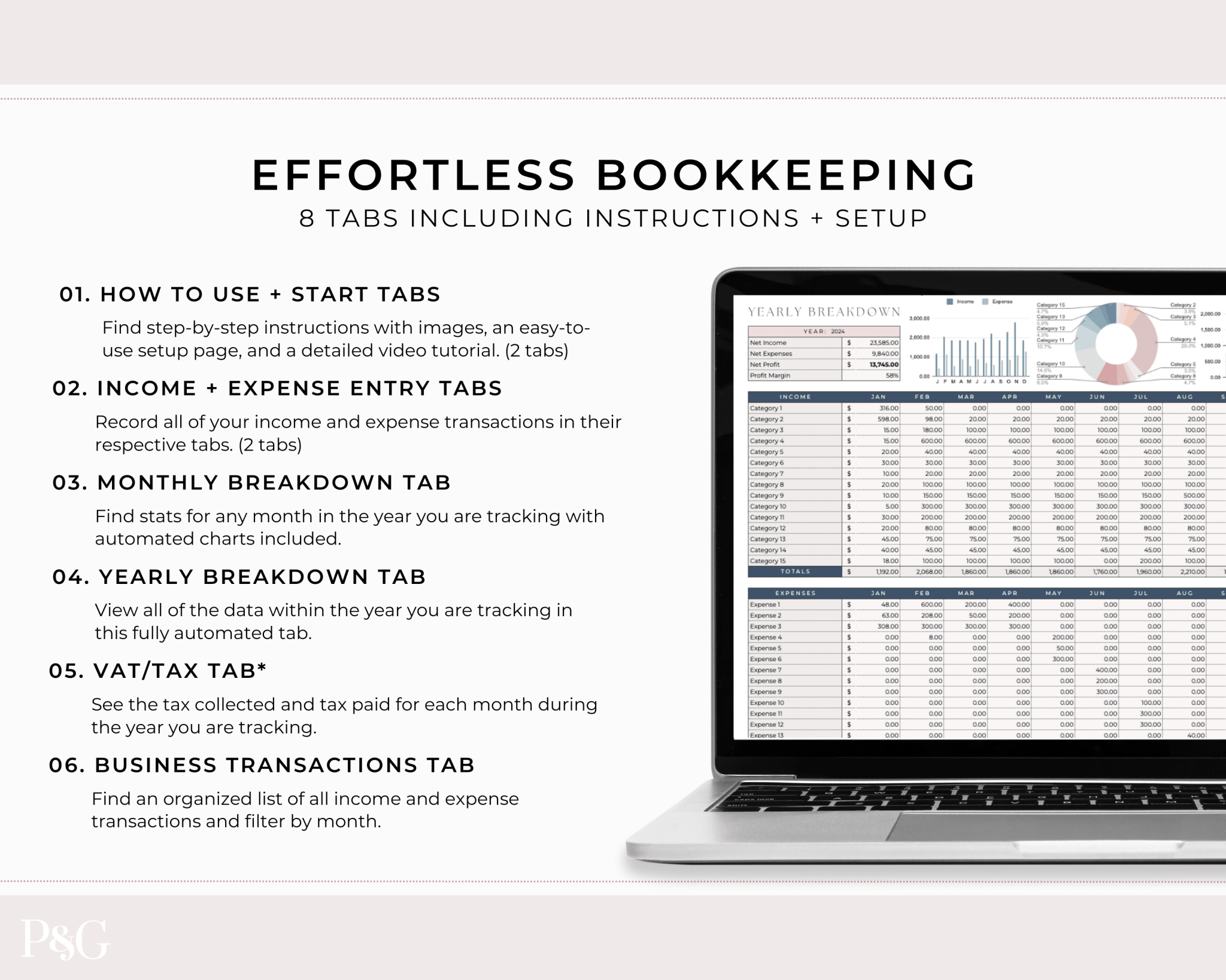 Small Business Bookkeeping Spreadsheet Template For Google Sheets - Palm &amp; Grace 
