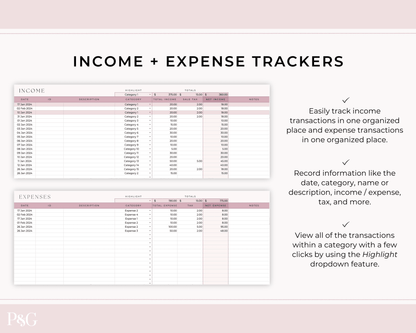 Small Business Bookkeeping Spreadsheet Template For Google Sheets - Palm &amp; Grace 