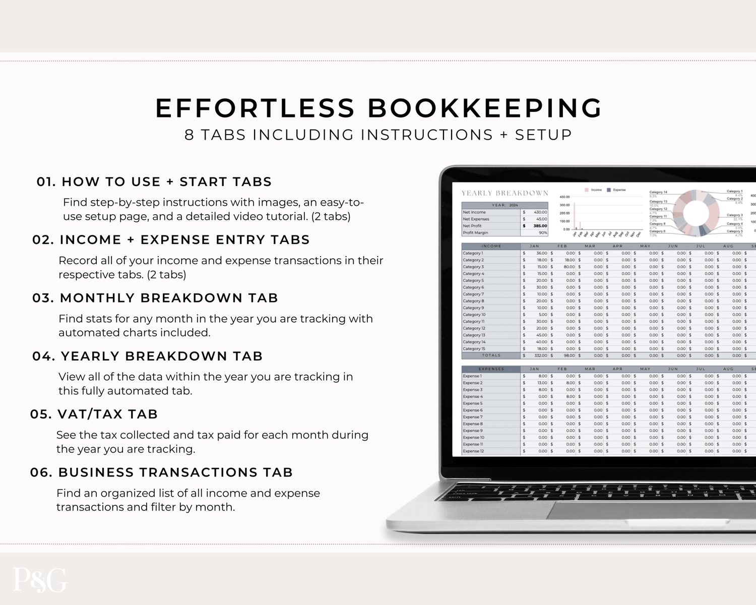 Small Business Bookkeeping Spreadsheet Template For Google Sheets - Palm &amp; Grace 