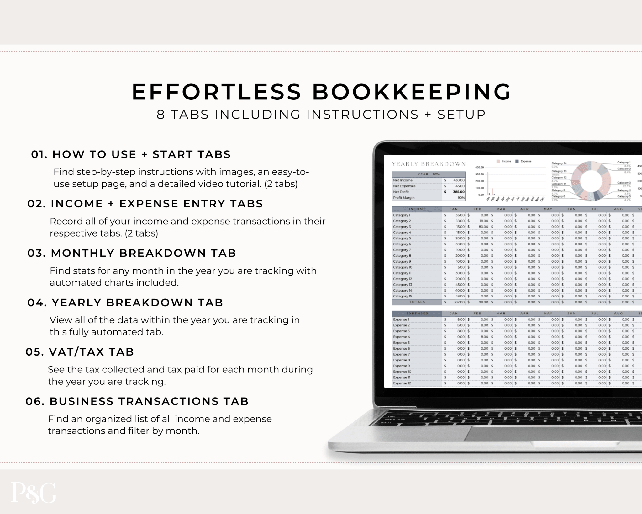 Small Business Bookkeeping Spreadsheet Template For Google Sheets - Palm &amp; Grace 