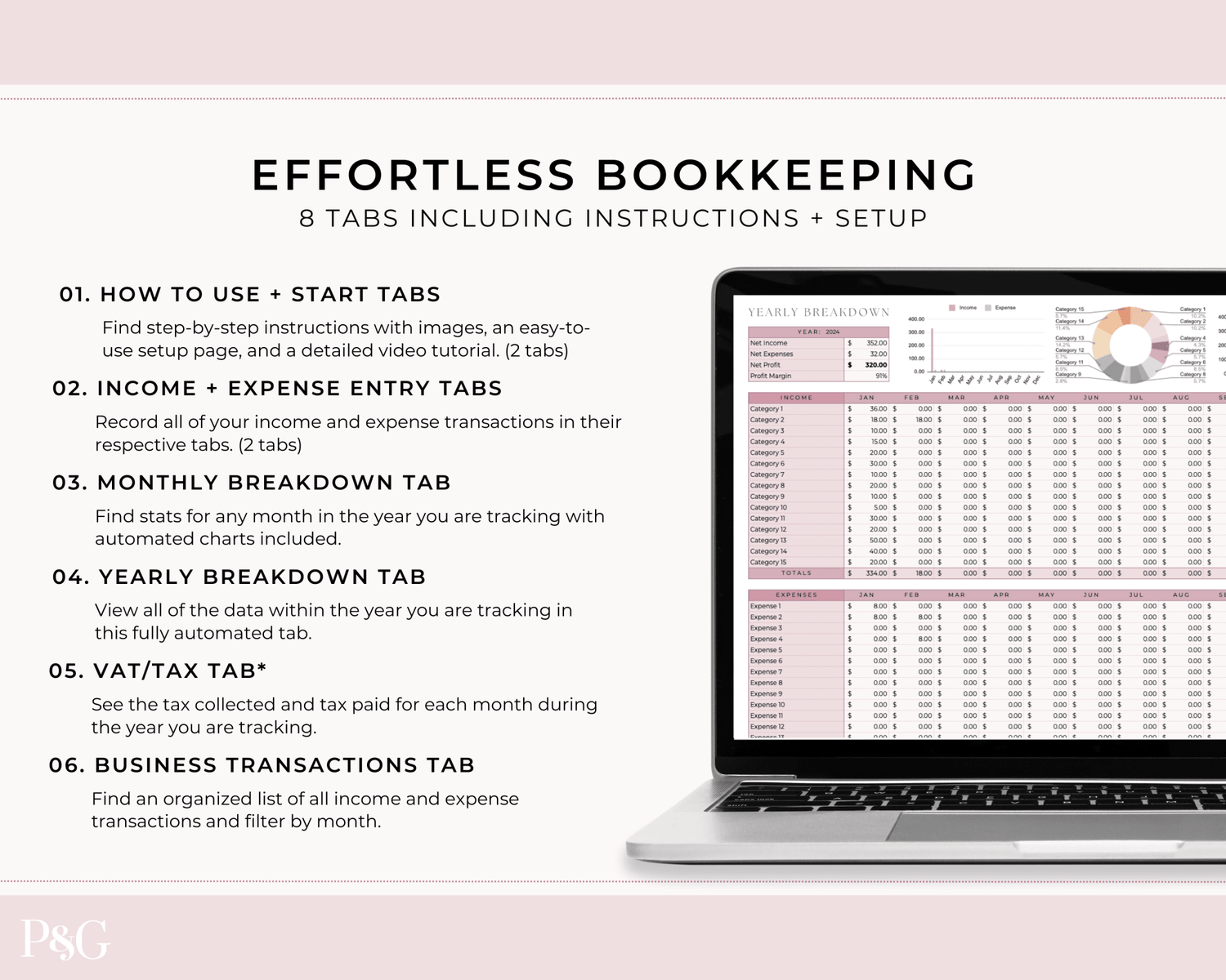 Small Business Bookkeeping Spreadsheet Template For Google Sheets - Palm &amp; Grace 